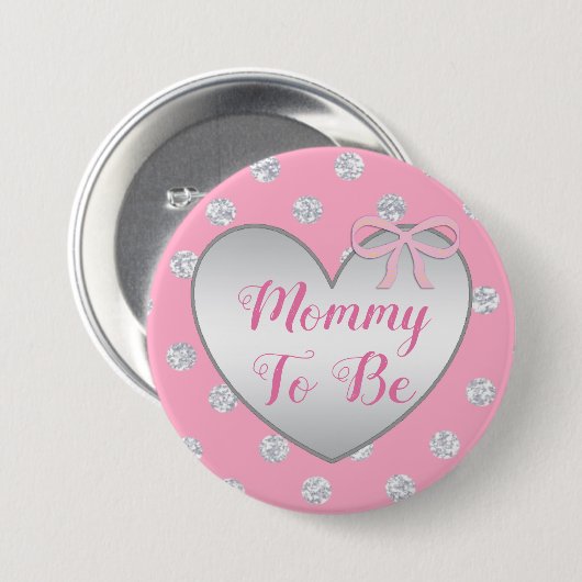 Mama als Pink- und Silver Bow Baby Showknopf Button (Vorne & Hinten)