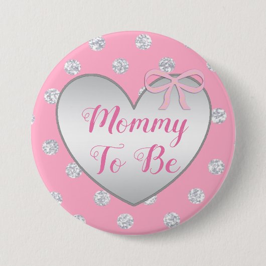 Mama als Pink- und Silver Bow Baby Showknopf Button (Vorderseite)