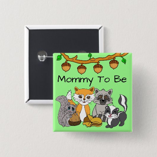 Mama als Woodland Forest Animals Baby Dusche Button (Vorne & Hinten)