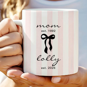 Mama an Lolly Mug Pink Bow Stripes Kaffeetasse