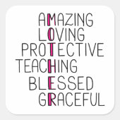 Mama Anagram Phantastisch lieben Schutzmutter Quadratischer Aufkleber (Vorderseite)