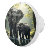 Mama and Baby Elephant in River Keramikknauf (Rechts)