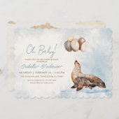 Mama and Baby Sea Lion Boy Baby Shower Einladung (Vorne/Hinten)
