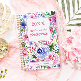 Mama Aquarellfarbe Rosa und Lila Blumenmuster Planer