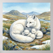 Mama Arctic Fox and Kits Nursery Poster (Vorne)