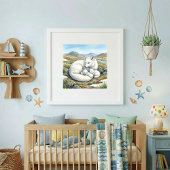 Mama Arctic Fox and Kits Nursery Poster