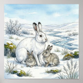 Mama Arctic Hare and Leverets Nursery Poster (Vorne)