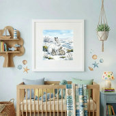 Mama Arctic Hare and Leverets Nursery Poster