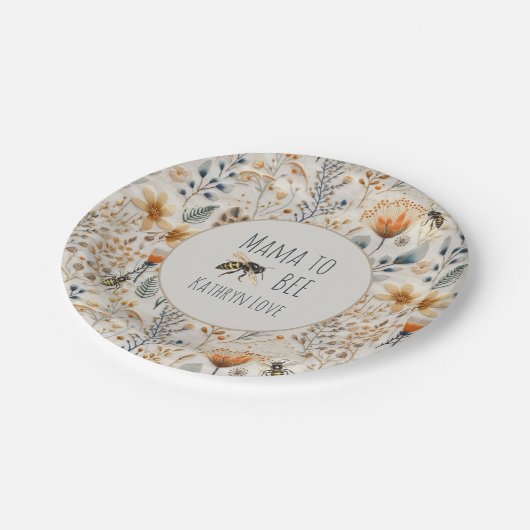 Mama auf staubige blaue Blütendusche Pappteller (Schrägansicht)