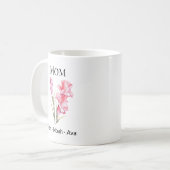 Mama August Geburtsblume mit Kindernamen Kaffeetasse (Vorderseite Links)
