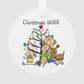 Mama aus Strichmännchen, Kinder, Hunde Akrylverzie Ornament (Rückseite)