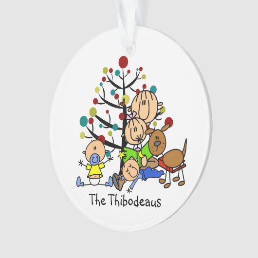 Mama aus Strichmännchen, Kinder, Hunde Akrylverzie Ornament (Vorderseite)