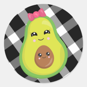 Mama Avocado auf schwarz/weiß Gingham Runder Aufkleber