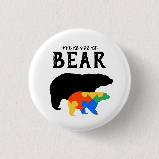 Mama Baby Bear Autismus Bewusstsein Button (Vorderseite)
