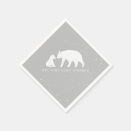 Mama Baby Bear Gray Winter Baby Shower Serviette