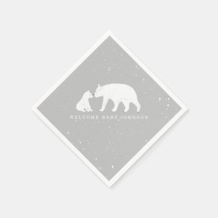 Mama Baby Bear Gray Winter Baby Shower Serviette