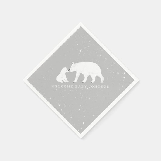 Mama Baby Bear Gray Winter Baby Shower Serviette (Ecke)