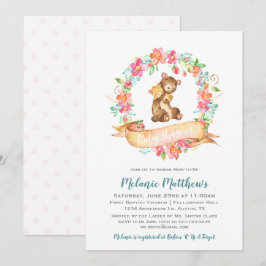 Mama Baby Bear Watercolor Blumengarnitur Babydusch Einladung