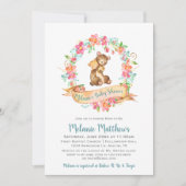 Mama Baby Bear Watercolor Blumengarnitur Babydusch Einladung (Vorderseite)