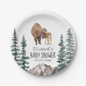 Mama Baby Bison Baby Shower Pappteller (Vorderseite)