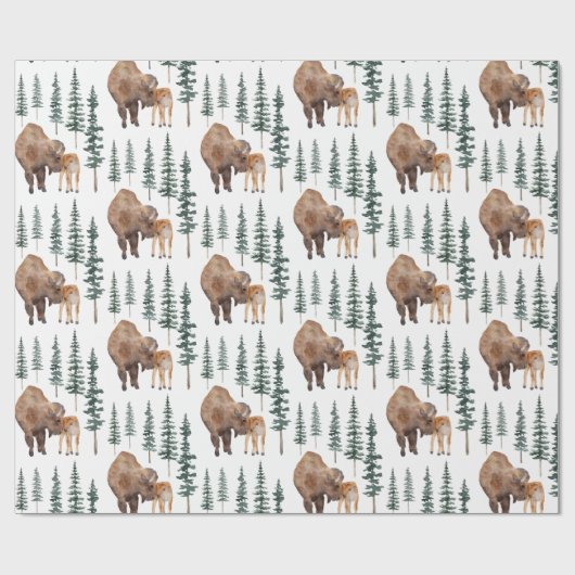 Mama Baby Bison Geschenkpapier (Flach)