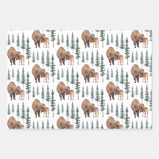 Mama Baby Bison Geschenkpapier Set (Vorderseite)