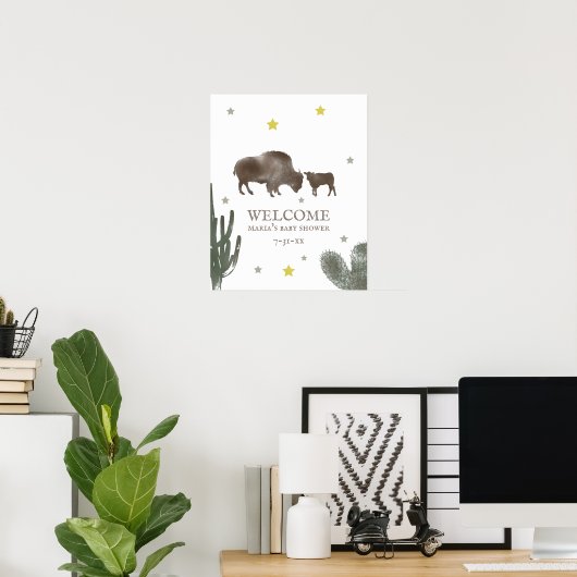 Mama Baby Buffalo Cactus Boy Baby Dusche Empfang Poster (Heimbüro)