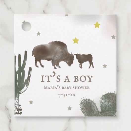 Mama Baby Buffalo Cactus Boy Baby Shower Geschenkanhänger (Vorderseite)