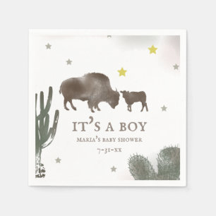 Mama Baby Buffalo Cactus Boy Baby Shower Napkins Serviette
