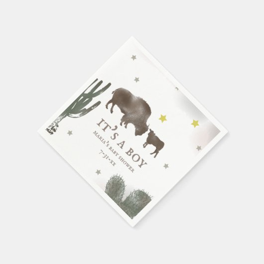 Mama Baby Buffalo Cactus Boy Baby Shower Napkins Serviette (Ecke)