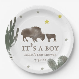 Mama Baby Buffalo Cactus Boy Baby Shower Pappteller