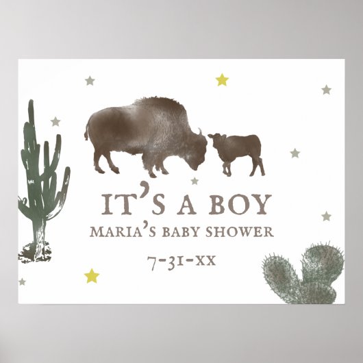 Mama Baby Buffalo Cactus Boy Baby Shower Poster (Vorne)