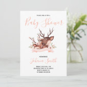 Mama Baby Deer Pink Kinderdusche Einladung (Stehend Vorderseite)