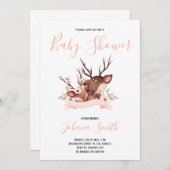 Mama Baby Deer Pink Kinderdusche Einladung (Vorne/Hinten)