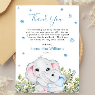 Mama Baby Elefant Blau Wasserfarbe Baby Shower Dankeskarte