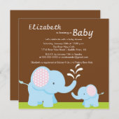 Mama & Baby Elephant Baby Showboy oder Girl Einladung (Vorne/Hinten)