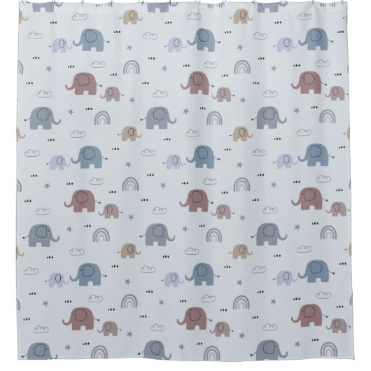 Mama & Baby Elephant Muster Duschvorhang (Vorderseite)