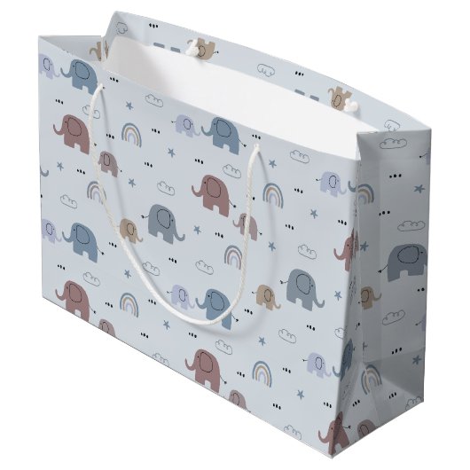 Mama & Baby Elephant Muster Große Geschenktasche Geschenktüte (Rückseite Schrägansicht)