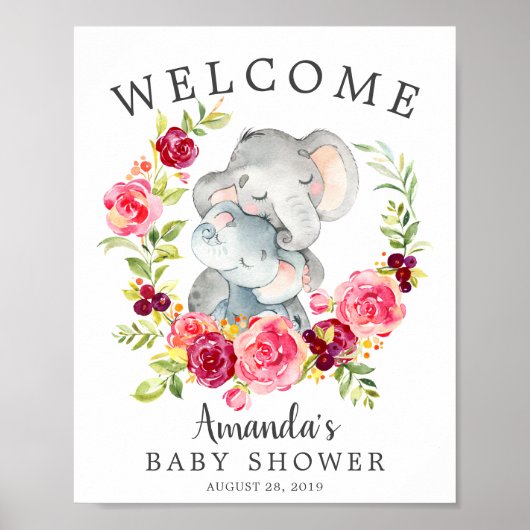 Mama & Baby Elephant Welcome Baby Shower Poster (Vorne)