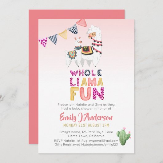 Mama Baby Fiesta Cacti Pink Girls Einladung (Vorne/Hinten)