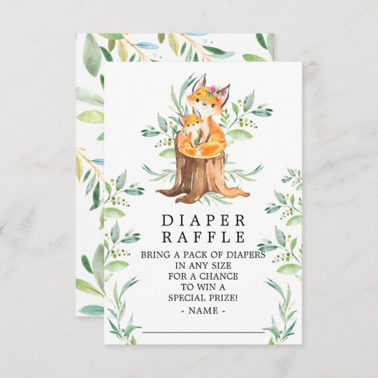 Mama & Baby Fox Babydusche Windeln Raffel Ticket Begleitkarte (Vorne/Hinten)