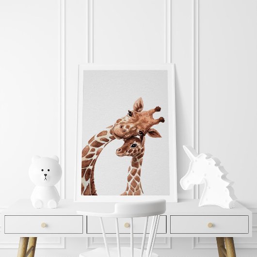 Mama & Baby Giraffe, Aquarell Poster