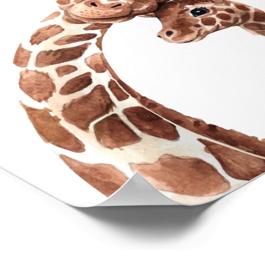 Mama & Baby Giraffe, Aquarell Poster (Ecke)
