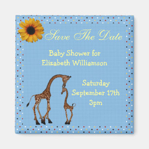 Mama & Baby Giraffe Blue Babydusche Magnet