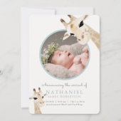 Mama & Baby Giraffe Blue Foto Geburtserklärung Einladung (Vorderseite)