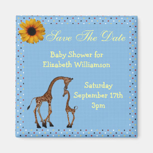 Mama & Baby Giraffe Blue Save the Date Baby Dusche Magnet