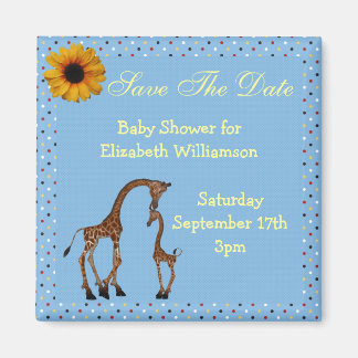 Mama & Baby Giraffe Blue Save the Date Baby Dusche Magnet
