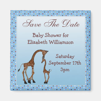 Mama & Baby Giraffe Blue Save the Date Baby Dusche Magnet