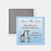 Mama & Baby Giraffe Blue Save the Date Baby Dusche Magnet (Vorderseite/Rückseite)