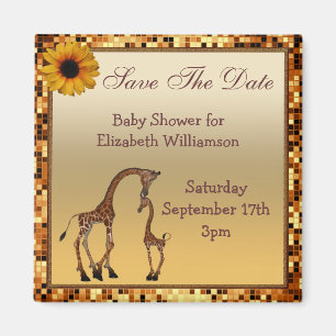 Mama & Baby Giraffe Gold Save the Date Kinderdusch Magnet